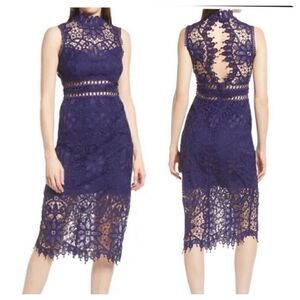 Saylor Blue Embroidered Lace Cocktail Dress| Size M